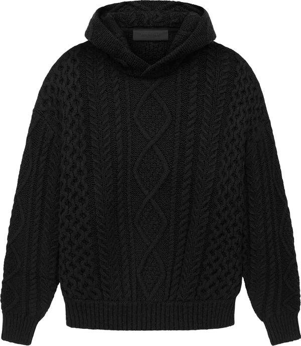 Fear Of God Essentials 'The Black Collection' Cable Knit Hoodie - Black (SS23)
