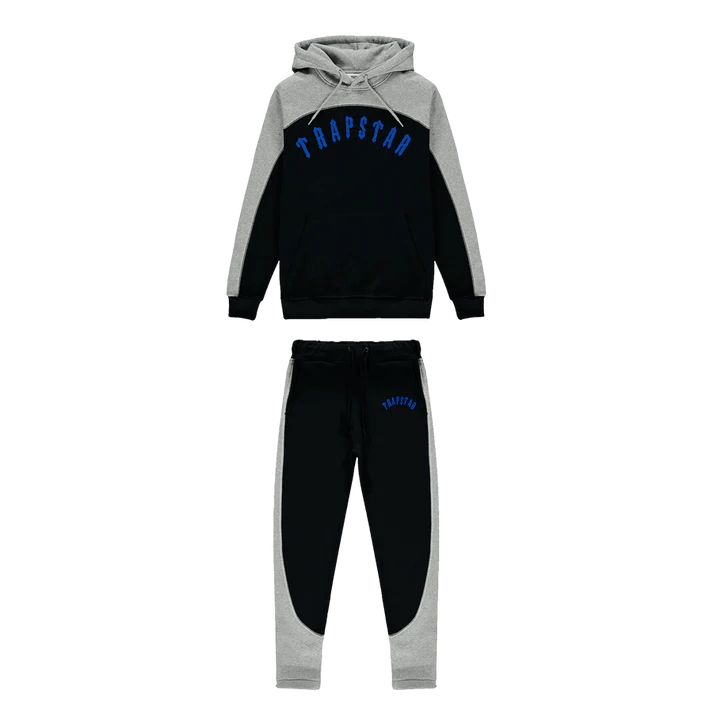 Trapstar Irongate Arch Chenille Hooded Tracksuit Black/Grey/Cobalt Blue - SOLE AU